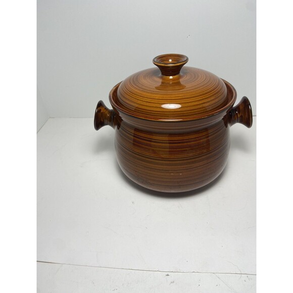 Vintage Brittany Nasco Bean Pot Soup Tureen W Lid and Handles Brown Oven Proof - Picture 4 of 11
